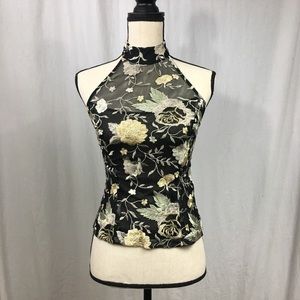 Caché Floral Embroidered Halter Top Size 2